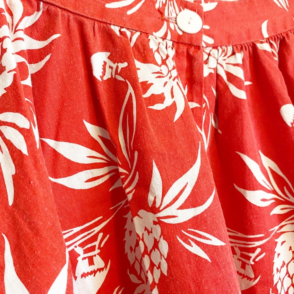 Vintage Red and White Pineapple A-Line Skirt Tropical Resort Hawaii Side Button - Picture 2 of 4